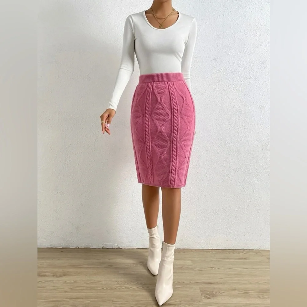 Pink Solid Cable Knit Skirt - Picture 2 of 3